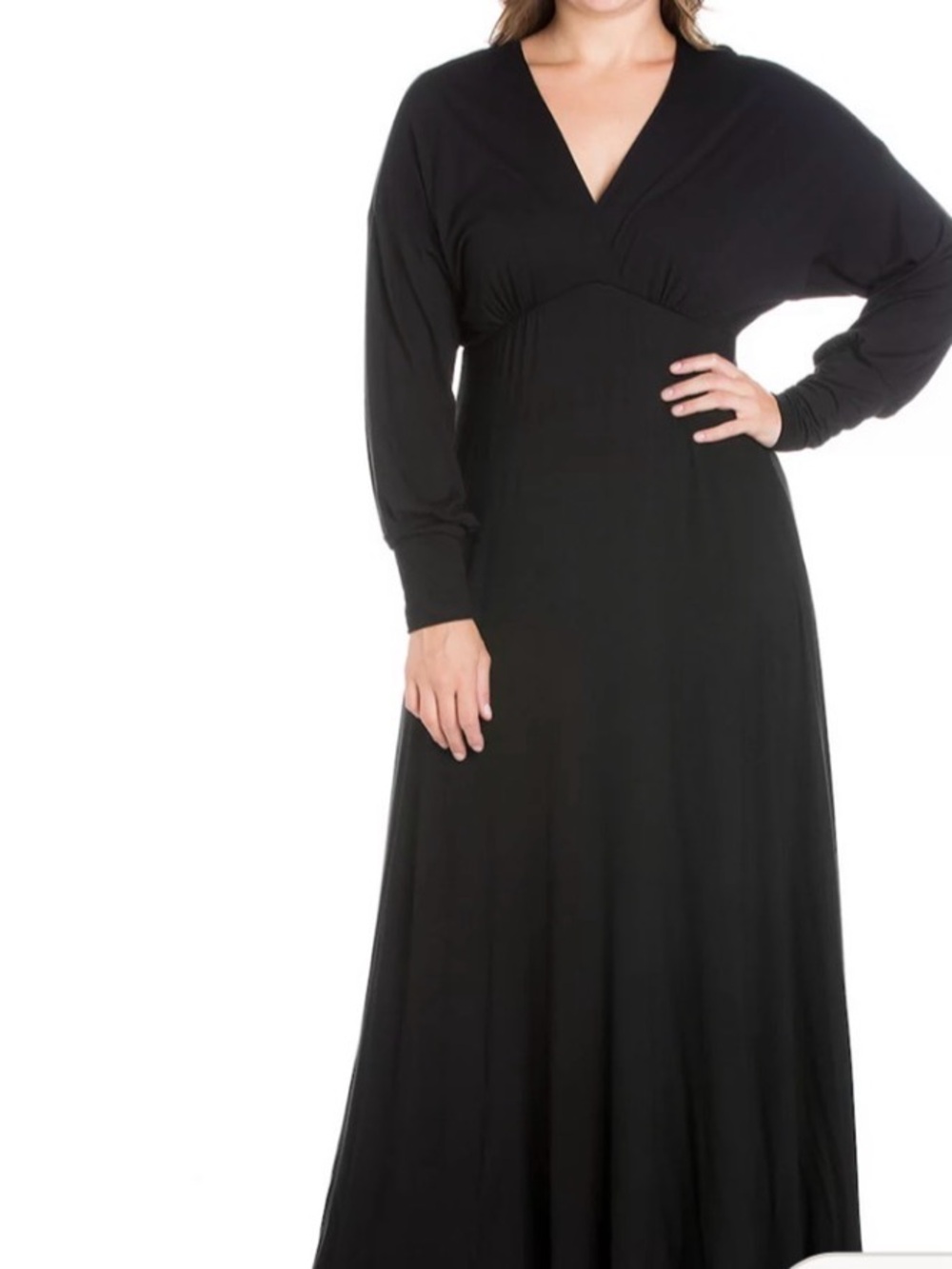 24/7 Comfort Apparel Black V-Neck Long Sleeve Maxi Dress